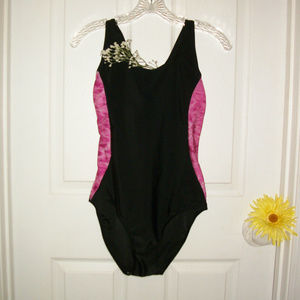Aqua Design Racerback Swimsuit Black Pink